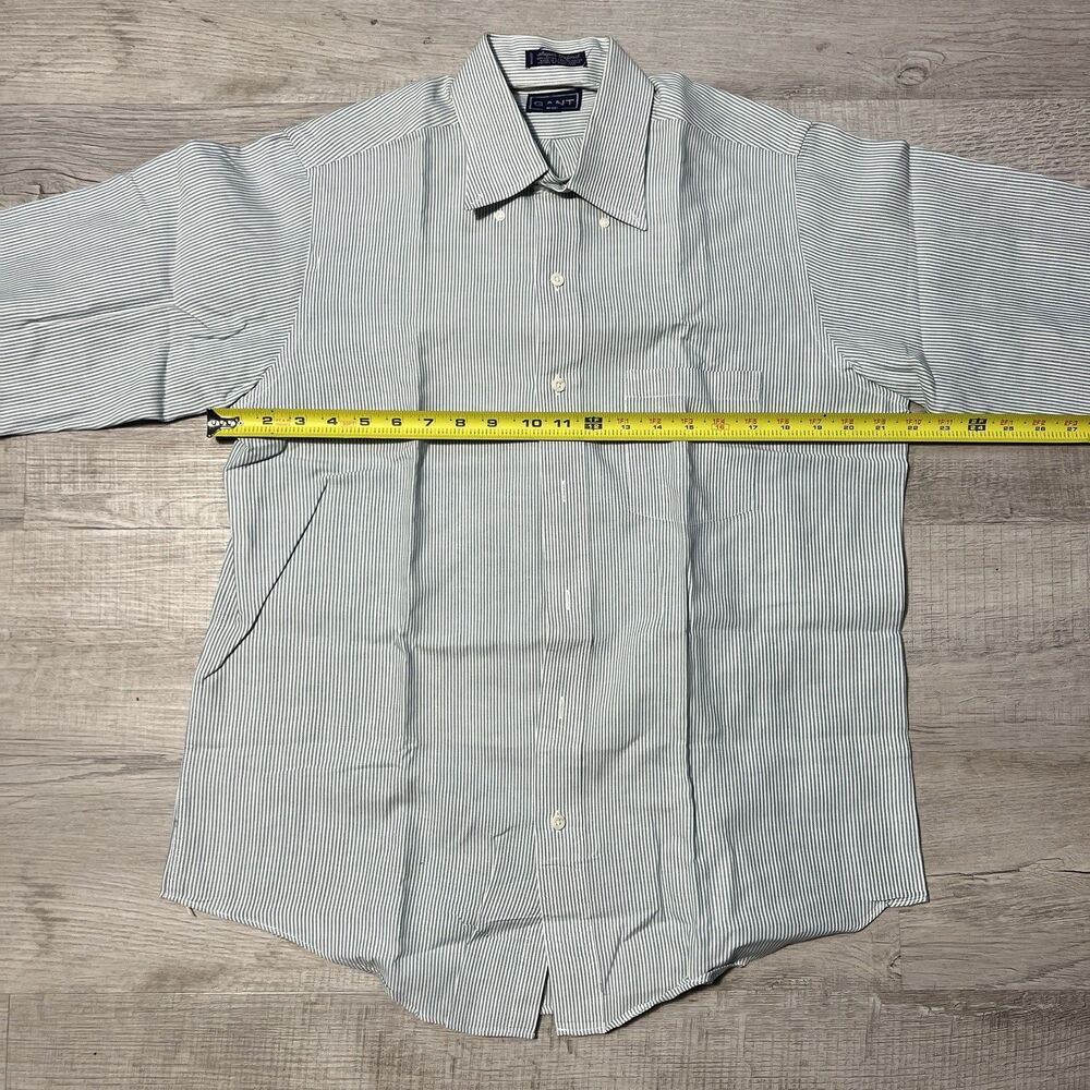 Vintage GANT Button Down Shirt Mens 16-34 Green White Stripes Long Sleeve - Picture 5 of 7